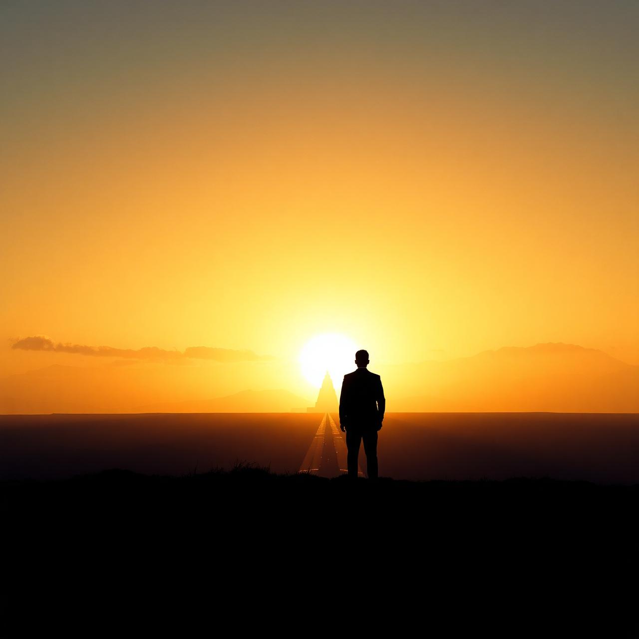 A person facing the dawn looking toward an open path